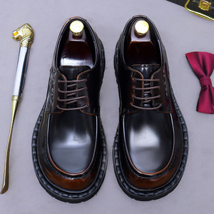 <b>Big</b>-head cowhide leather business formal dress shoe, genuine leather, heightening, loafers, glossy derby, men's thick-soled shoe - Product Image 2