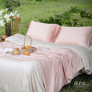 Fabricant de literie OEM ODM, ensemble de literie de luxe en viscose de bambou 4 pièces, crêpe rose naturel, doux et lisse, 300TC 60s, taille personnalisée - Product Image 1