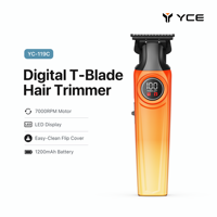 Tondeuse à cheveux sans fil YC-119C à lame en T, lames en céramique et acier inoxydable, écran LED, chargement USB-C, poignée en plastique, couvercle facile à nettoyer