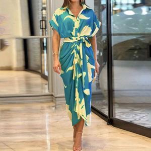 Automne Femmes Cross Border Imprimé Revers Manches Courtes Taille Haute Longue Chemise Robes - Product Image 6