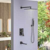 Ensemble de douche en acier inoxydable noir, système de douche mural, mélangeur de baignoire de salle de bain, robinet de douche à pluie de 10 pouces, céramique