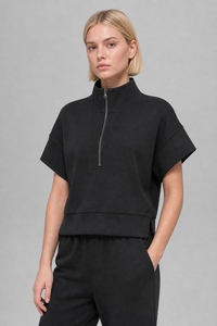 <span class=keywords><strong>Felpa</strong></span> Corta da Donna <span class=keywords><strong>con</strong></span> Mezza Zip, Maniche Corte, Collo Alto, Spalle Scivolate, Casual Sportiva, Personalizzabile - Product Image 5
