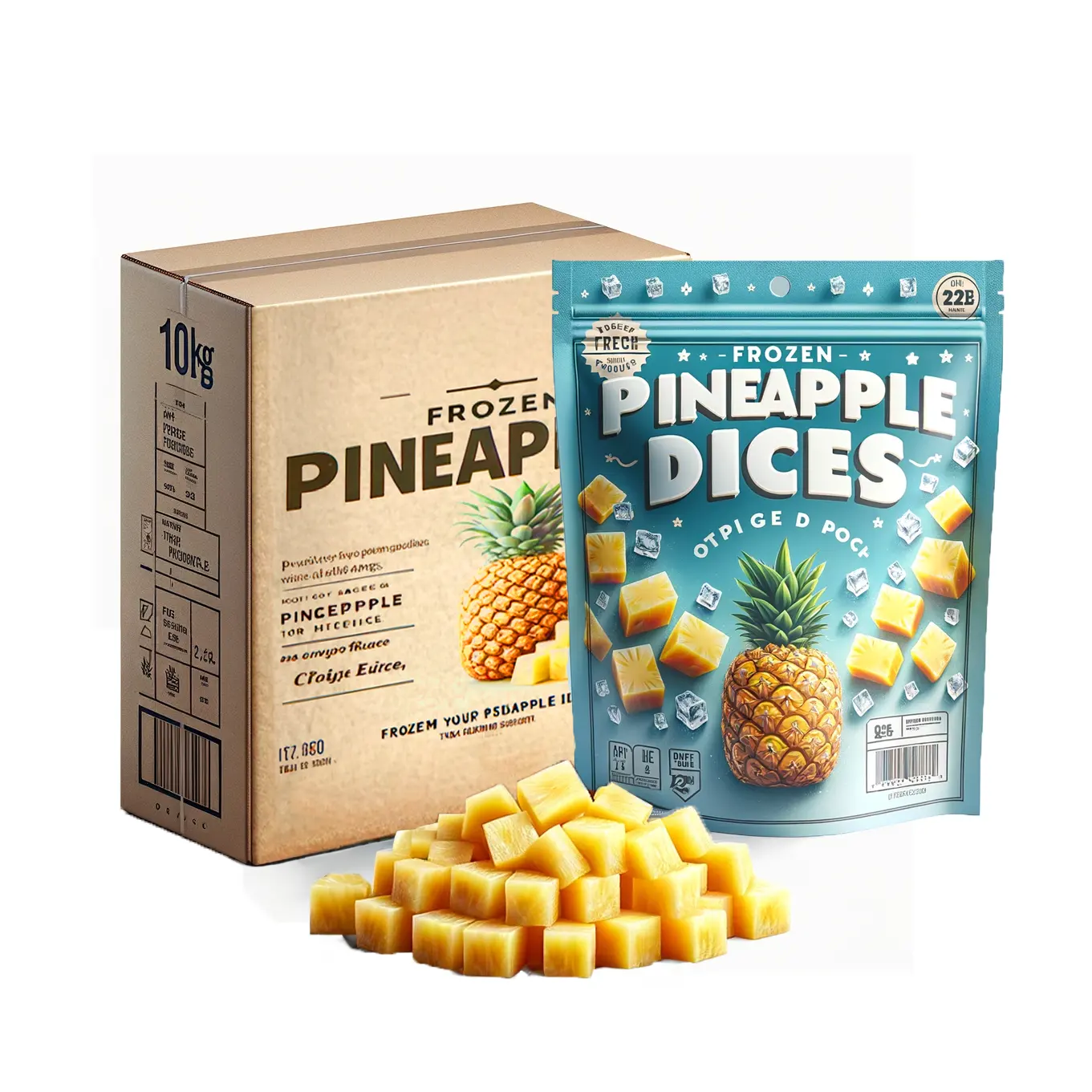 Cubos de piña congelada de piña IQF nutritivos de calidad superior ideales para importadores y mayoristas que hacen batidos