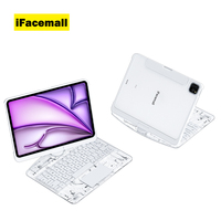 Clavier sans fil rétroéclairé rotatif Ifacemall TPU pour iPad 11 pouces, étui transparent avec pavé tactile multifonctionnel