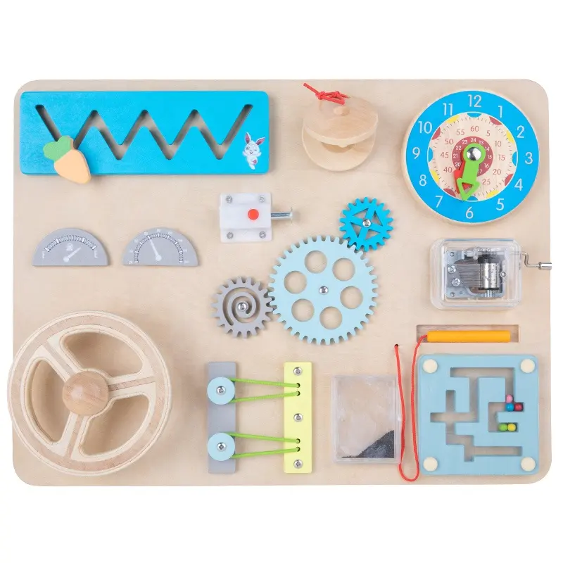 2022 Drive the Car Control the Steering Wheel Sensory Training Baby Montessori Toy Wooden Busy Board for Toddlers