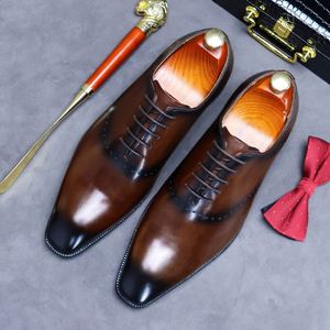 Chaussures Oxford pour hommes - Style gentleman rétro, doublure en cuir de vachette, à lacets, chaussures décontractées tendance en cuir pleine fleur britannique - Product Image 5