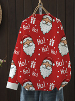 Pull en tricot pour femme, imprimé Père Noël, col rond, manches longues, pull à lettres, pull rouge en tricot