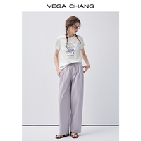 Pantalones Casuales Color Morado Claro para Mujer VEGA CHANG, con Cintura Elástica con Cordón y Pierna Ancha, Corte Holgado y Ligero