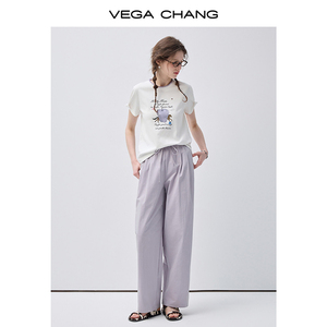 Pantalon décontracté violette clair VEGA CHANG pour femme avec taille élastique à cordon de serrage et coupe ample à jambe large, léger - Product Image 4