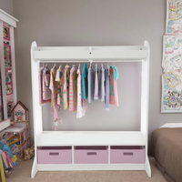 Petit organisateur de vêtements pour enfants moderne en bois pour bébés Garde-robe ouverte avec tiroir miroir pour chambre à coucher