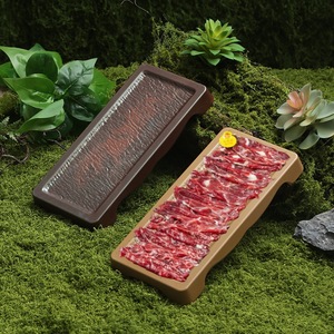 Assiette rectangulaire pour accompagnement de fondue chinoise style montagne, assiette spéciale en mélamine pour fondue chinoise, idéale pour le bœuf fraîchement tranché. - Product Image 1