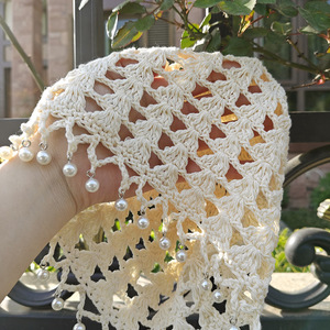 Chapeau Bob Bohème en Crochet Perlé pour <span class=keywords><strong>Femme</strong></span>, en <span class=keywords><strong>Coton</strong></span> Tricoté Creux avec Pompon Perlé, Chapeau de Soleil Fait Main Respirant pour l'<span class=keywords><strong>Été</strong></span> - Product Image 3