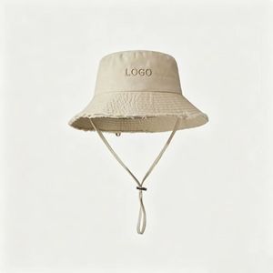 Gorra de Pescador de Algodón Lavado con Logotipo Personalizado OEM, Borde Deshilachado con Cordón Ajustable, Sombrero para el Sol para Mujer, para Viajes al Aire Libre - Product Image 1