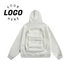 <span class=keywords><strong>Hoodie</strong></span> Unisex Resleting Model Kotak Warna Solid Logo Kustom Bahan Katun Tebal Ukuran Besar Berat untuk Musim Dingin Dua-dalam-Satu Ransel - Product Image 1