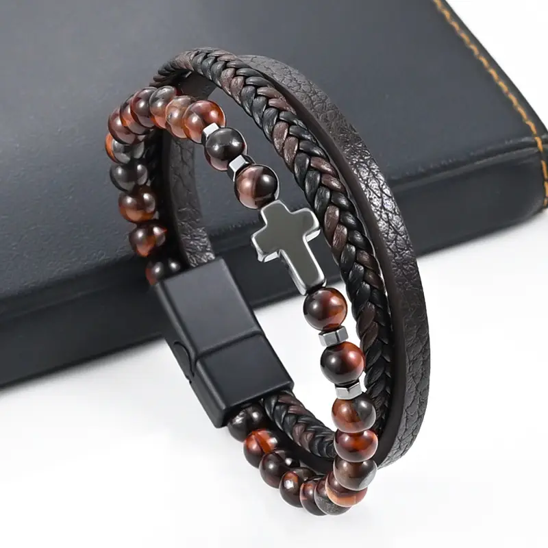 Beaded jewelry Custom Wholesale Men's and women's zircon natural bracelet Custom wholesale religious weave leather bracelet