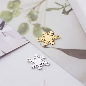 Pendentifs flocon de neige en acier inoxydable plaqué or, personnalisables en gros, pour la fabrication de bijoux pour enfants - Product Image 3