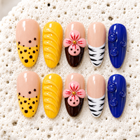 Ongles Press-On 3D Fleur Faits Main de Luxe Premium, Motif Pois d'Été, Imprimé Léopard, Pointe Zèbre, Faux Ongles Français Personnalisés en Gros