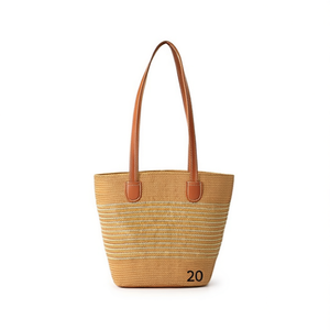 Sac cabas en paille Angelina 38x14x28cm, rayé, en herbe naturelle, sac de plage pour femme, usage estival - Product Image 4