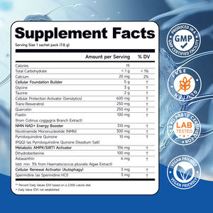 Poudre Énergisante Quotidienne Ultime Trans-Resvératrol Quercétine NAD+ pour la Vitalité, Antioxydant, Santé Intestinale et Cardiaque (Adultes) - Product Image 4