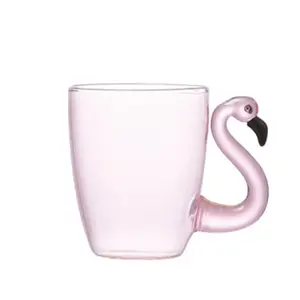 Taza de vidrio con logotipo personalizado, vaso de flamenco rosa resistente al calor para café y té, nuevo diseño