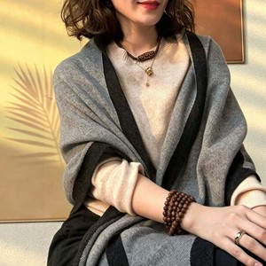 100% Pure Wool <b>Shawl</b> <b>for</b> <b>Women</b> Color Block Knitted Triangle Scarf Versatile Shoulder Wrap Warm Winter Neck Scarf - Product Image 1