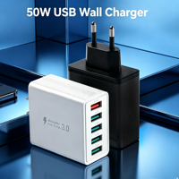 Chargeur rapide HNT ODM/OEM 50W QC3.0 5 ports USB Prise USB multiport pour iPhone Galaxy Android avec FCC PSE RoHS UKCA