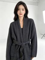 Cardigan en tricot mi-long uni, style décontracté, à lacets, nouvelle collection automne-hiver 2026, pour femmes européennes et américaines