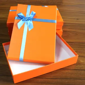 Op Maat Gemaakte Oranje Boven-En Onderhoes Harde Rechthoekige Kartonnen Boogverpakking Relatiegeschenk