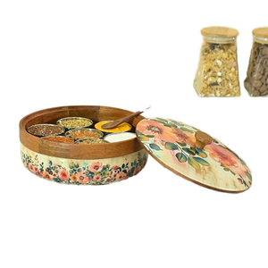 กล่องใส่เครื่องเทศไม้ลายดอกไม้เคลือบอีพ็อกซี่ - Product Image 1