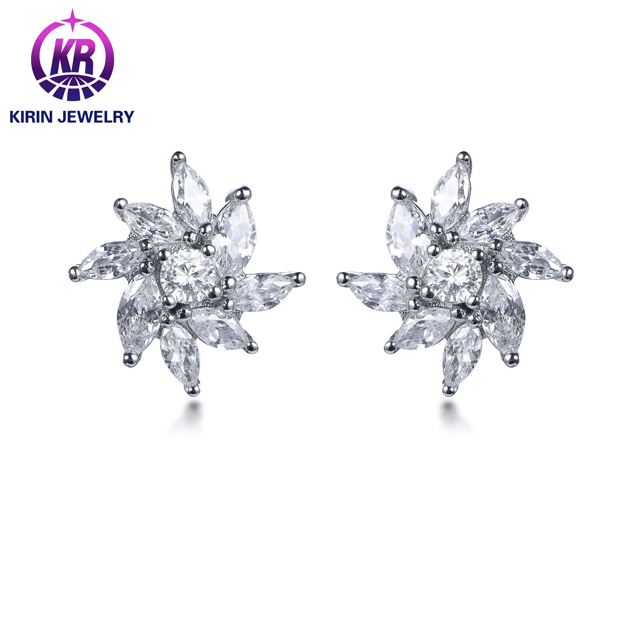 Haute qualité 925 Sterling Silver Luxury Statement Boucles d'oreilles exquises en forme de fleur simple Boucles d'oreilles de mariée Bijoux pour femmes
