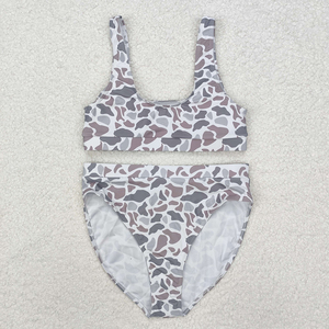 RTS mujeres adultas venta al por mayor pato marrón camuflaje estampado ropa playa mamá 2 uds caza trajes de baño conjuntos de ropa de baño - Product Image 5
