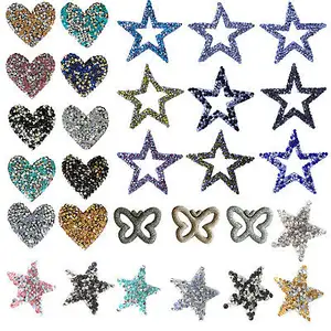 fashion garment accessory custom wholesale rhinestone iron on star heart bee butterfly appliques patches for clothing