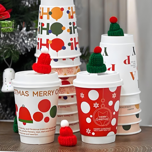 Custom Logo Printed <strong>Christmas</strong> Thermal Portable <strong>Paper</strong> Cafe <strong>Cup</strong> Set 8oz 10oz 12oz 16oz Disposable Hot Double Wall Craft Tequila - Product Image 4