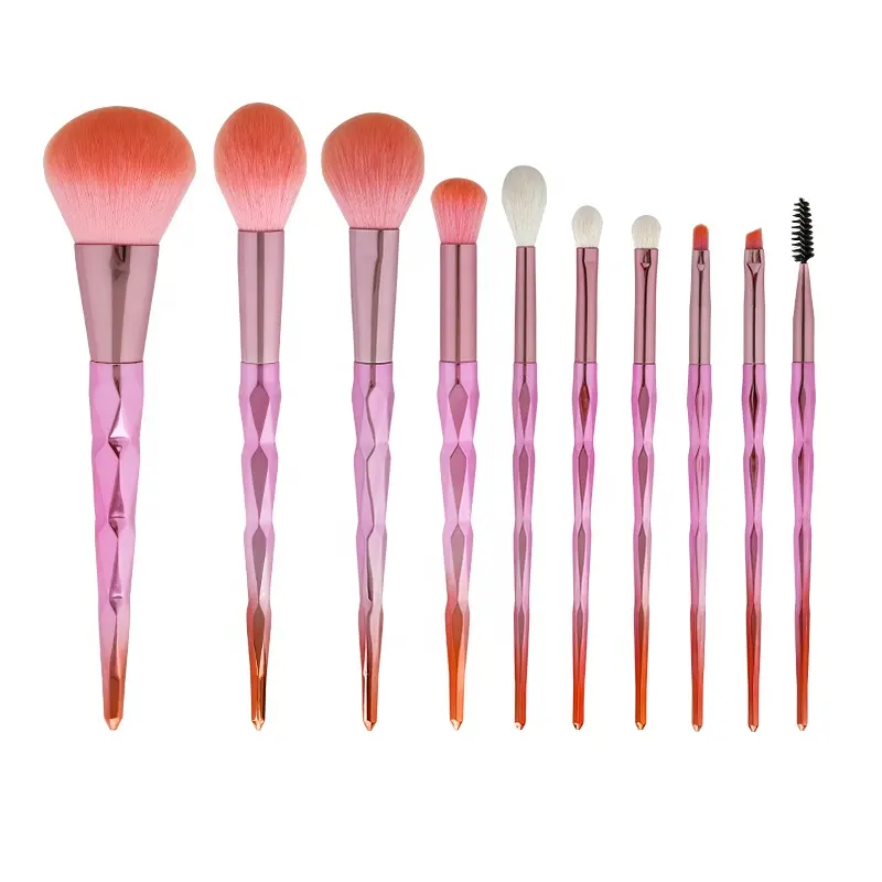 ZY117 10pcs vegan glitter bling pink professional private label makeup brushes set with PU leather cosmetic bag for daily makeup