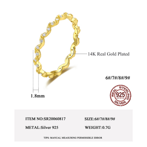 CZCITY 트렌디 한국 여성 남성 반지 14K 금도금 라운드 미니 CZ 손가락 웨딩 CZ 웨이브 링 - Product Image 2