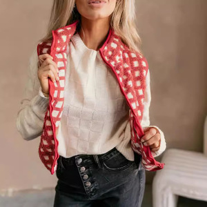 Chaleco sin Mangas con Cuello Mao de Felpa a Cuadros Vintage, Nuevo Otoño Invierno 2025, para Mujer, en Existencia - Product Image 4