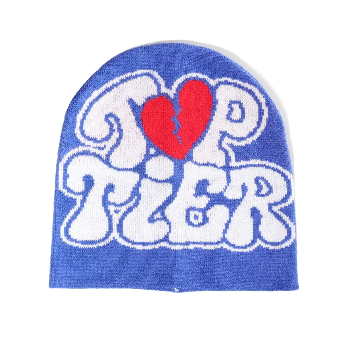 Custom embroidered Logo Jacquard Patterns Football Fitted Free Knit Winter Beanie Hat with pom-poms