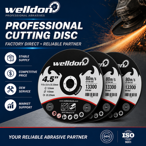 Disque de découpe à centre déprimé Welldon 115x3.0x22.23mm <span class=keywords><strong>T42</strong></span>, 4.5 pouces, à liant résineux, pour métal et acier inoxydable, 13300 tr/min, 80 m/<span class=keywords><strong>s</strong></span> - Product Image 1