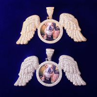 Collier pendentif photo grande aile style européen et américain pour vendeurs en ligne, en cuivre incrusté de zircon, tendance et sportif, avec chaîne et cadre