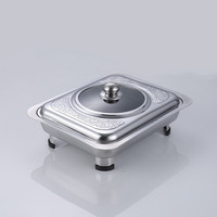 Réchaud carré en acier inoxydable à quatre pieds avec couvercle combiné, réchaud de buffet, réchaud de restaurant pour poisson grillé, réchaud de table carré détachable