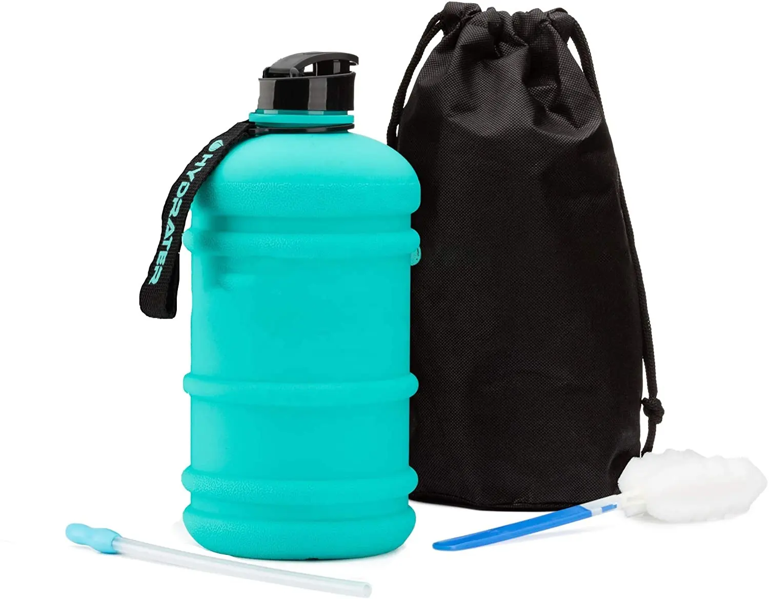Botella de agua de 2,2 L con correa de mano, botella de agua deportiva de gran capacidad reutilizable con funda de almacenamiento, Pajita para beber