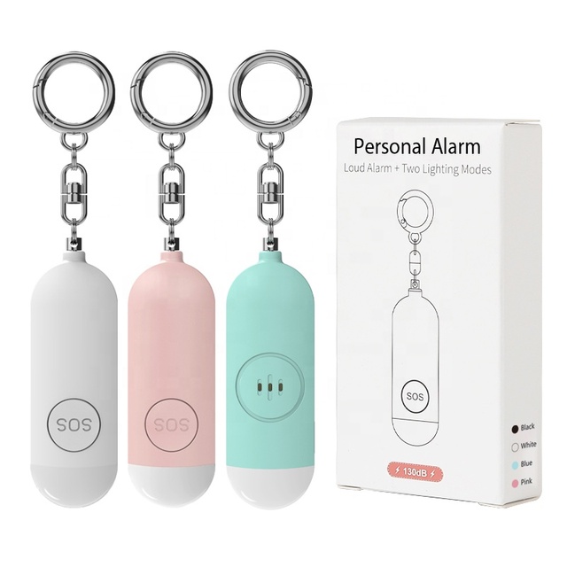 Wholesale Rechargeable Personal Alarm 130 Db Loud Self Defense Keychain for Women With Led Strobe Light