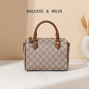 Niche Design Spring New Vintage Monogram Zipper PVC Polyester Pillow Shape Women's High-End Fashion Versatile Handbag