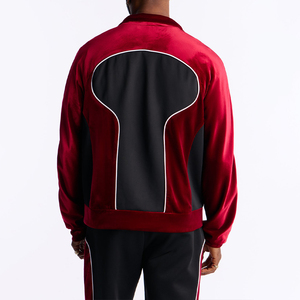 KingSen Wholesale Custom Polyester Velvet Patchwork <b>Track</b> <b>Jacket</b> <b>Men</b> Color Block Relaxed Fit Zip Up Sportswear Casual <b>Jacket</b> - Product Image 5