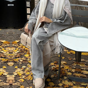 Habib dos tonos deshilachado poliéster Lino Abaya mujeres musulmanas vestido al por mayor ropa musulmana tradicional - Product Image 5