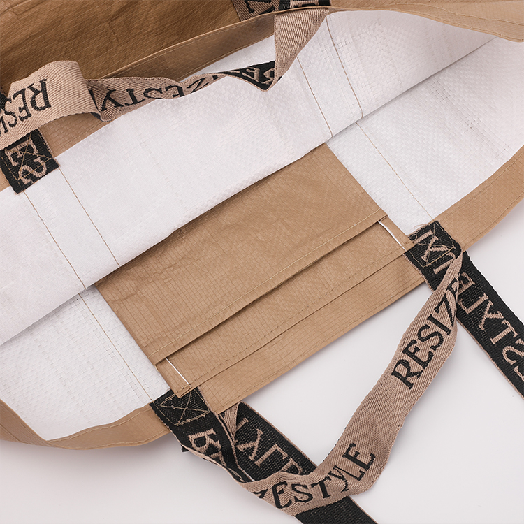 Wholesale Custom Logo Reusable Morandi color pp woven bag foldable shopping bag with inner pocket