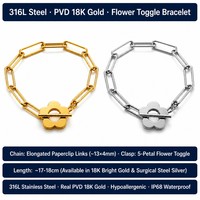 Gelang Wanita Custom Grosir Lapis Emas 18K Bahan Stainless Steel Model Trendy Bunga Daisy Rantai Paperclip T untuk Acara Keagamaan
