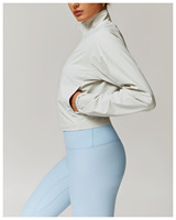 Veste de sport d'été pour femme OEM Fiess, col montant, fermeture éclair intégrale, haut de yoga, veste de course, poches, ensemble élégant, respirant