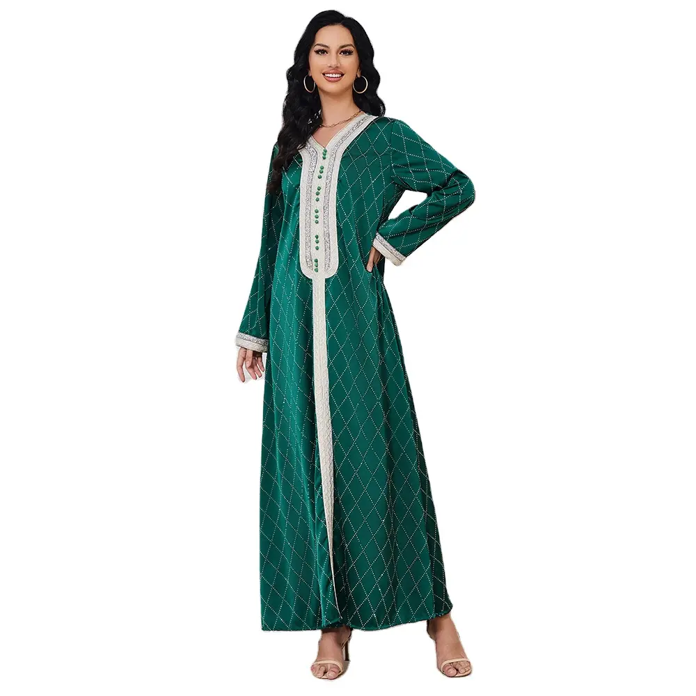 Vestidos bordados de venda quente para mulheres do Sudeste Asiático, vestidos kaftan para mulheres, vestido longo modesto abaya muçulmano para mulheres, roupão Dubai, surpresa para o mercado