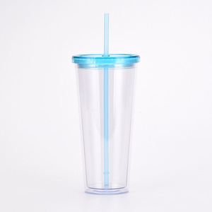 Custom Logo Wholesale Double Wall <b>Plastic</b> 650Ml Tumbler <b>Cup</b> With Ears Lid and Straw - Product Image 4